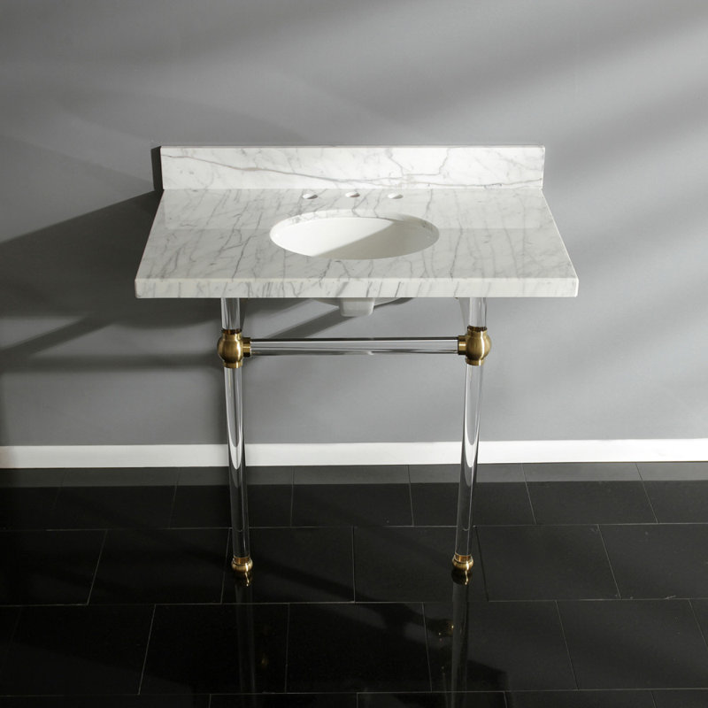 Kingston Brass Templeton 36-Inch Carrara Marble Vanity Top with Clear Acrylic Legs (8-Inch, 3-Hole)