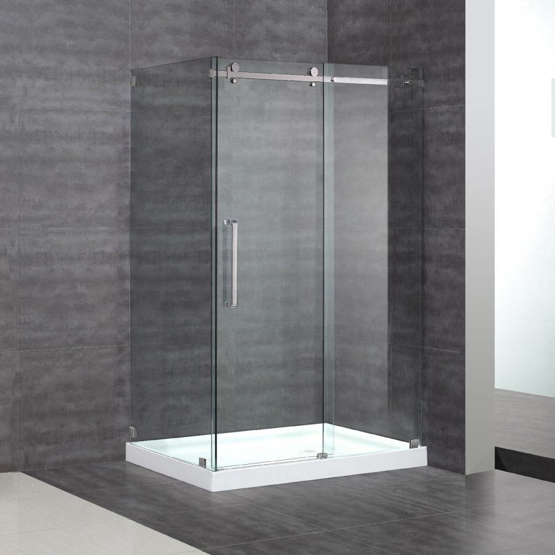 Cabine de douche rectangulaire coulissante avec base Moselle 44 "x 77,5", Chrome, Droite