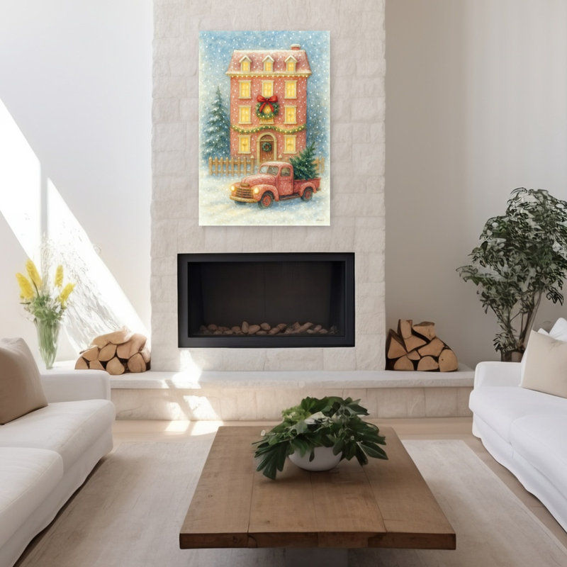 Village village chalet traditionnel rétro arbre de Noël contemporain art d'hiver, H 48 po x l 32 po
