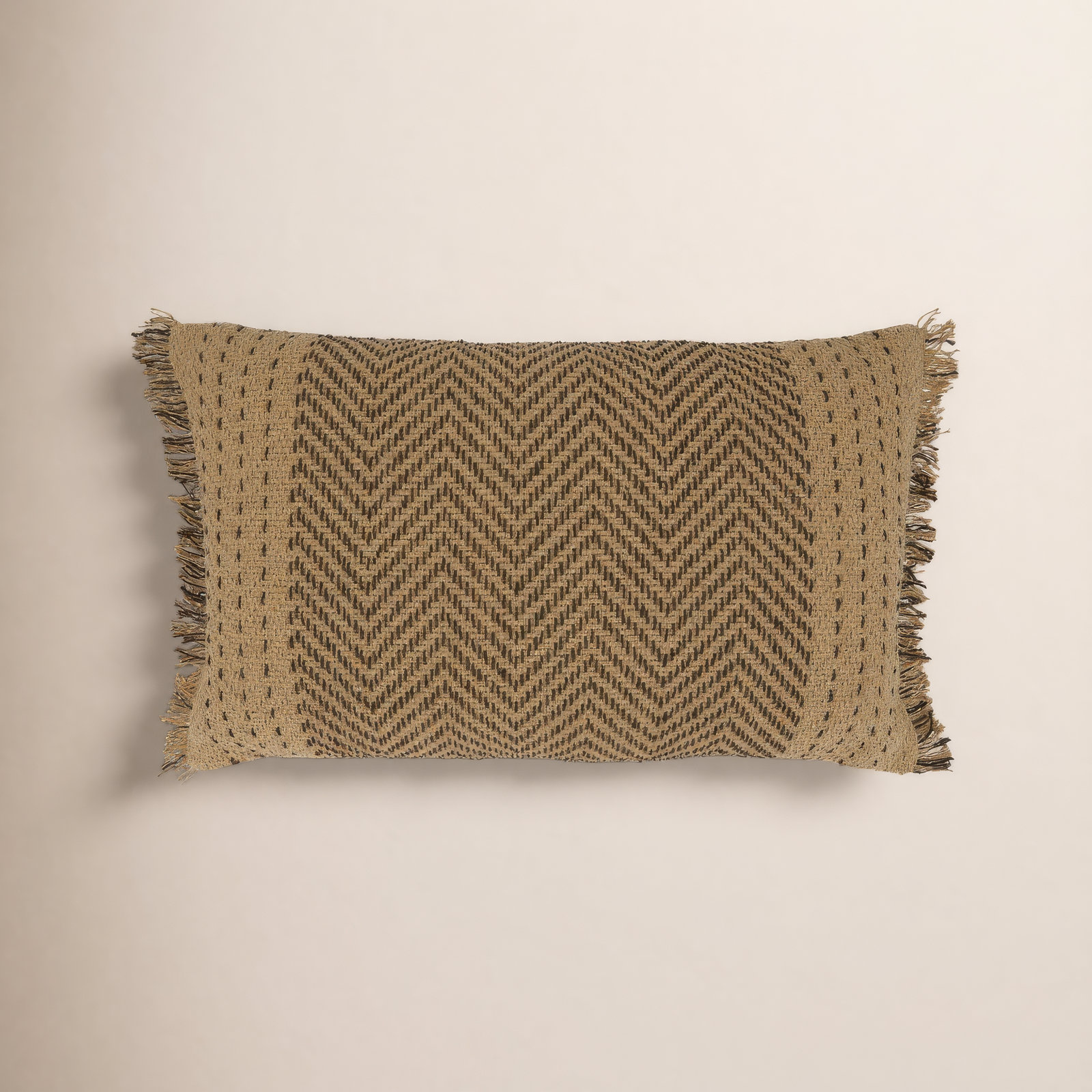 Carey Fringed Cotton Lumbar Throw Pillow, Polyester/Polyfill, Natural