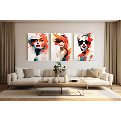 Modern Colors Woman Acrylic Print Wall Art Set 3 Pieces