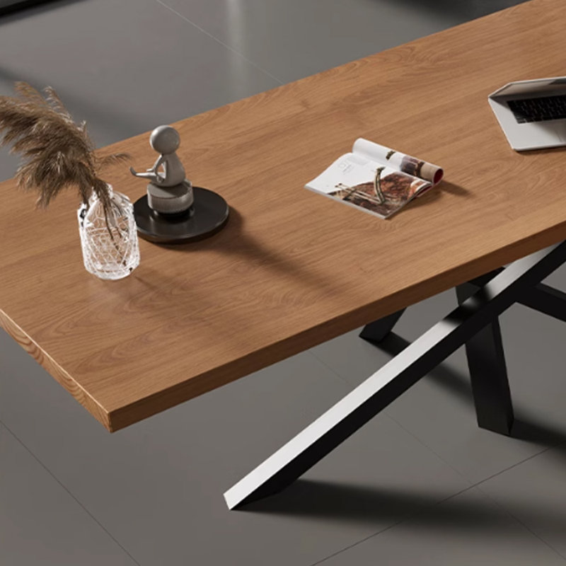 Grand bureau rétro en bois de frêne durable en acier au carbone, H 28,74 po x l 86,61 po x P 31,49 po
