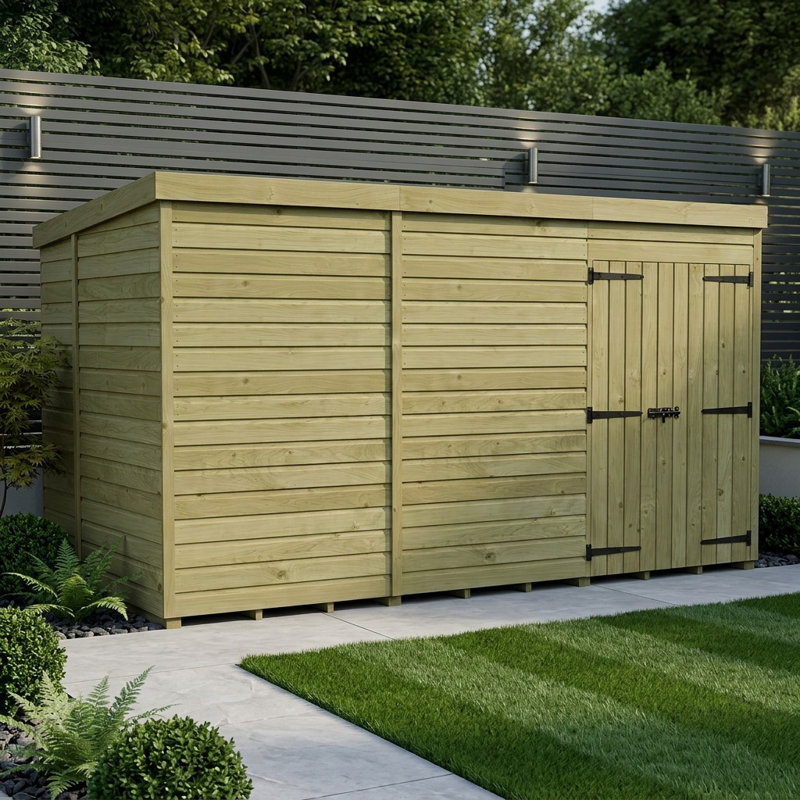 Total Sheds 12ft x 5ft Pent Garden Shed - Double Door - No Windows - Pressure Treated Timber - UK Manufactured
