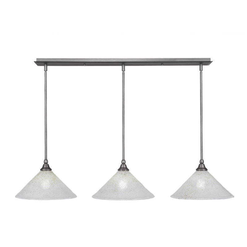 Luminaire suspendu linéaire à 3 lumières 3 lumières avec verre cristal 12 po, Nickel brossé, Gelé