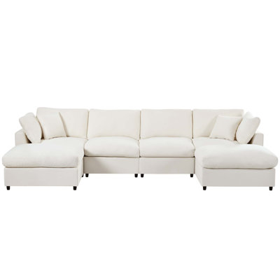 130" Large U-Shaped Sectional Sofa with 2 Movable Ottomans, Chenille Fabric, Modular Design for Living Room, Home Theater, Spacious Space
