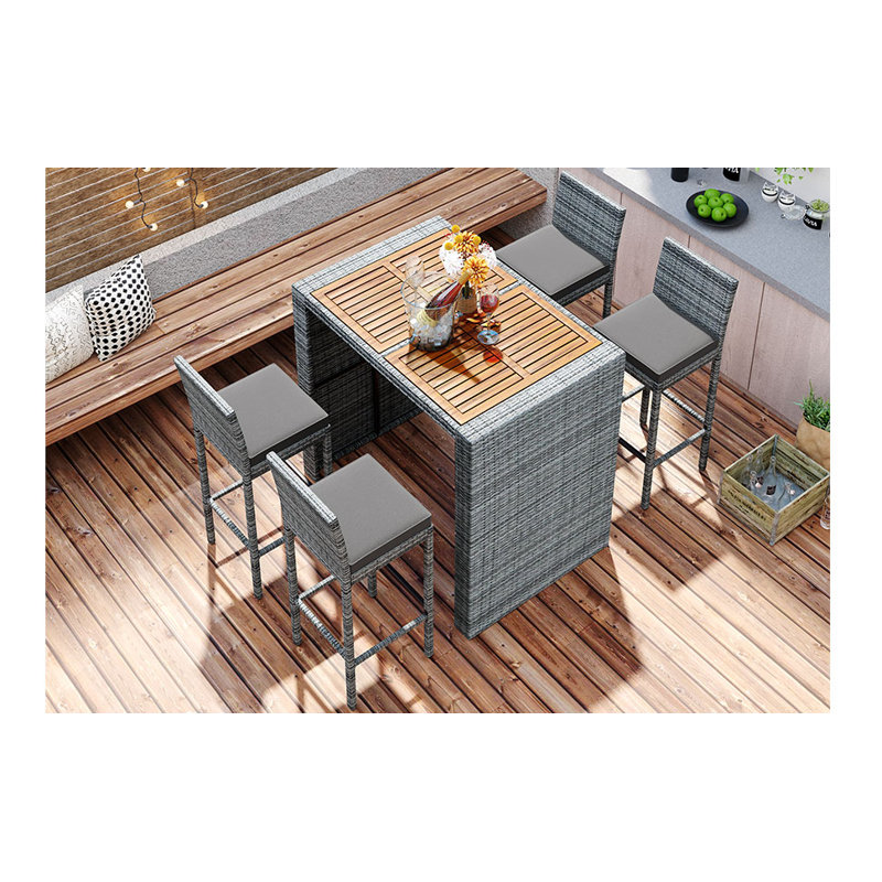 5-Pieces Outdoor Patio Wicker Bar Height Set With Cushion