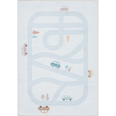  Modern Playful Roads Light Grey Rug