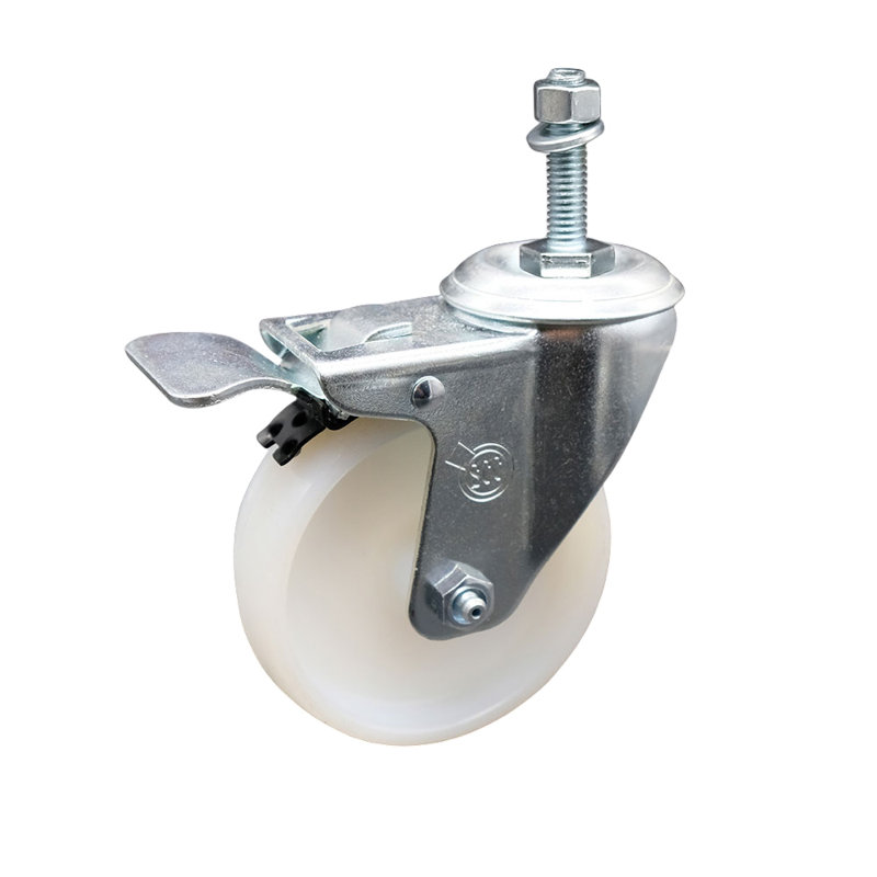 4 Inch SS Nylon Wheel Swivel 10mm Threaded Stem Caster with Total Lock Brake