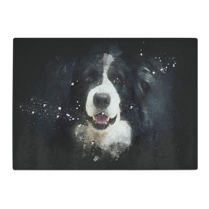 Tempered Glass Portrait of a Border Collie Dog Chopping Board, 20 cm x 28.5 cm