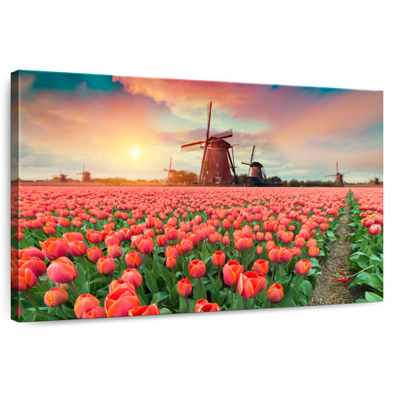 Harnek Dutch Windmill Spring Tulips, 32" H x 48" W
