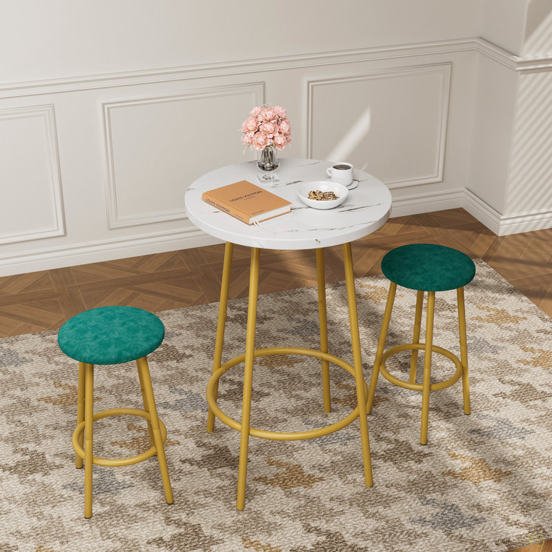 Ensemble de table de bar 3 pièces avec 2 tabourets de bar - table de pub moderne, Doré, Vert