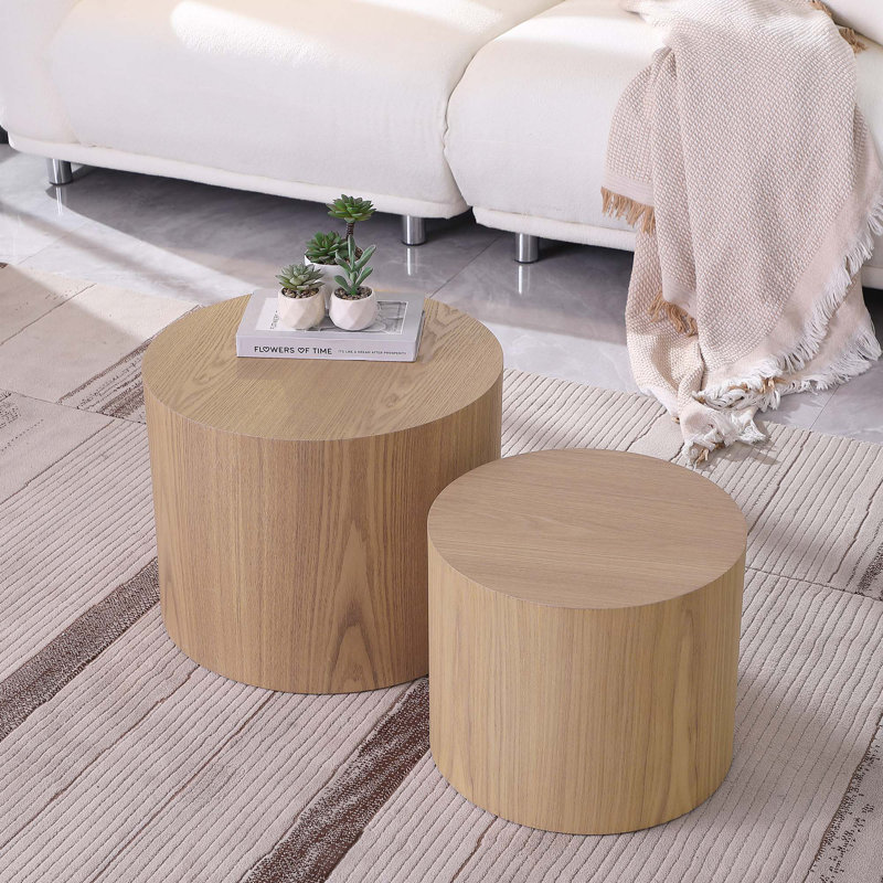 MDF With Ash Veneer Side Table/Coffee Table/End Table/Nesting Table Set Of 2 For Living Room,Office,Bedroom, Oak