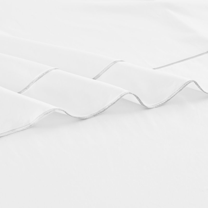 Framed Sateen Sheet Set, Twin Sheet Set with 1 Pillowcase, White