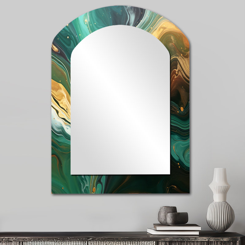 Miroir mural abstrait vert et doré Marble River IV - Green Modern, 34 po x 25 po