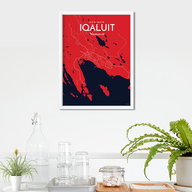 «Iqaluit City Map», impression, H 24 po x l 18 po, Rouge / bleu marine