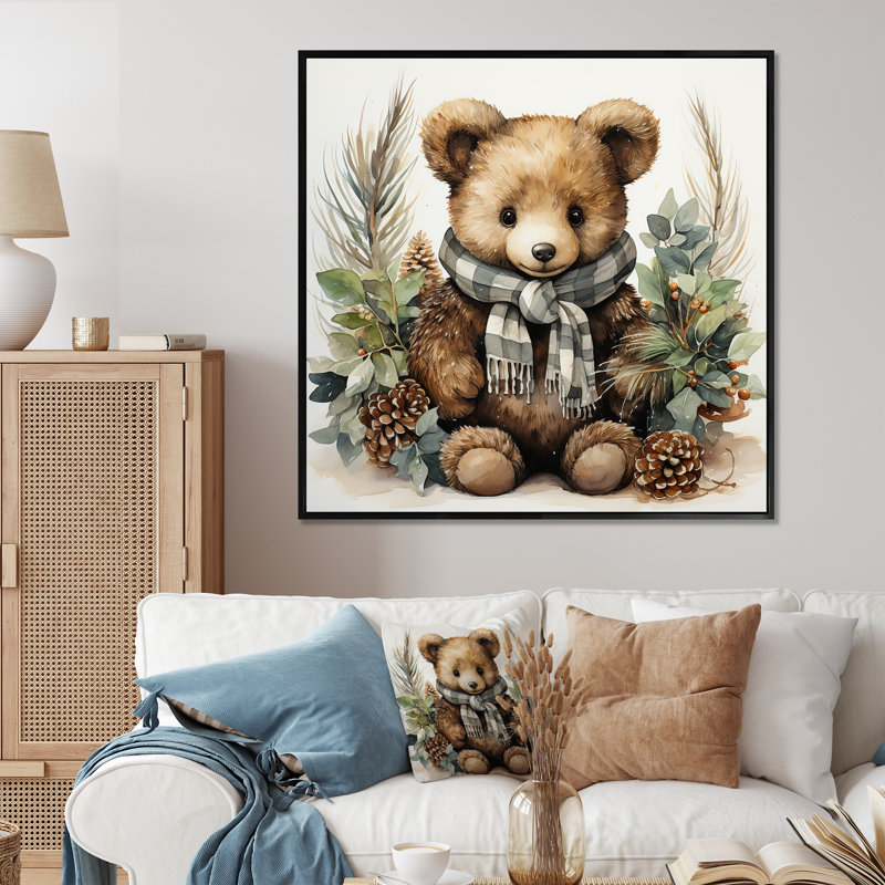 Ours en peluche de Noël, chambre de bébé IV - art mural de l'ours en peluche, Cadre flottant noir