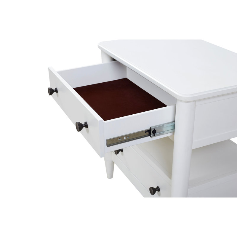 Table de chevet ouverte blanche 2 - Design intérieur doublé de feutre et de bois massif avec base à 2 tiroirs de rangement