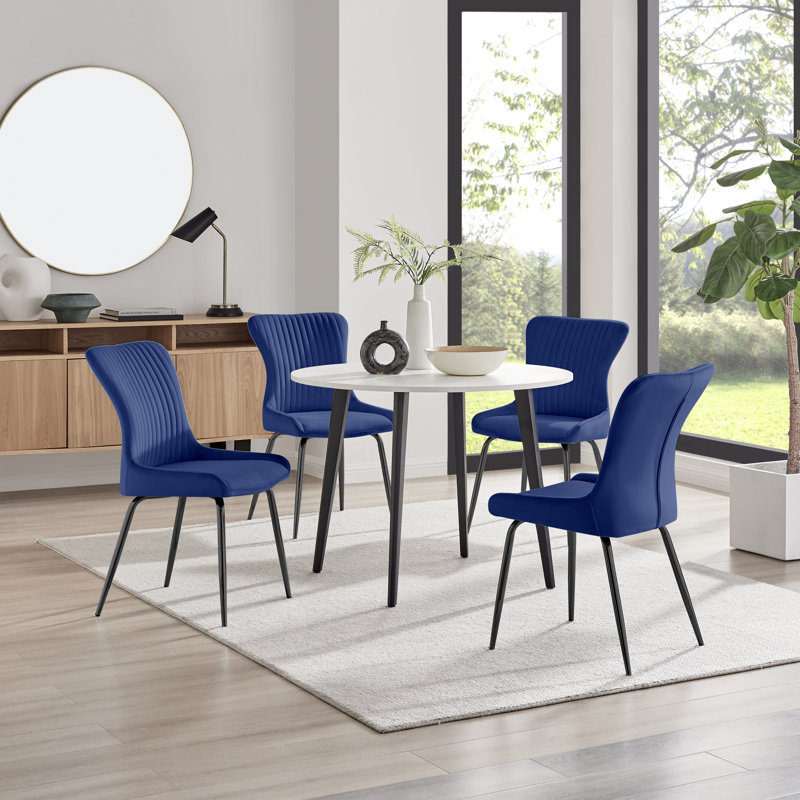 Betsab 4 - Person Dining Set, Blue, Walnut/Black