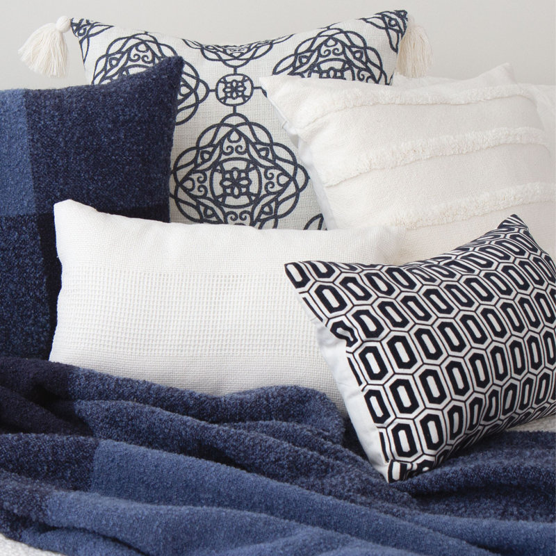 100% Cotton Lumbar Rectangular Pillow Cover, Navy