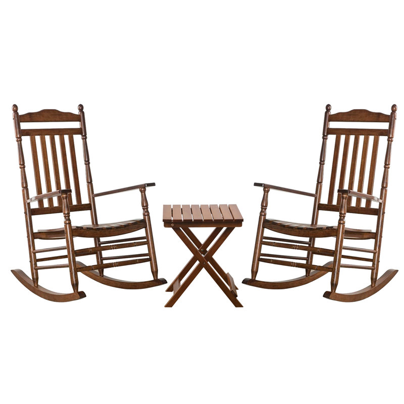 Ensemble de chaises berçantes d'extérieur avec petite table d'appoint pliable pour porche bistro 3 pièces Atie, Brun