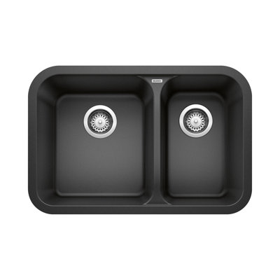 Évier de cuisine à double cuve en granit encastrable de L 27 po x l 18 po avec crépines à panier Vision