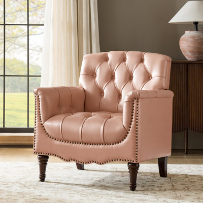Annja 32" W Tufted Genuine Leather Armchair