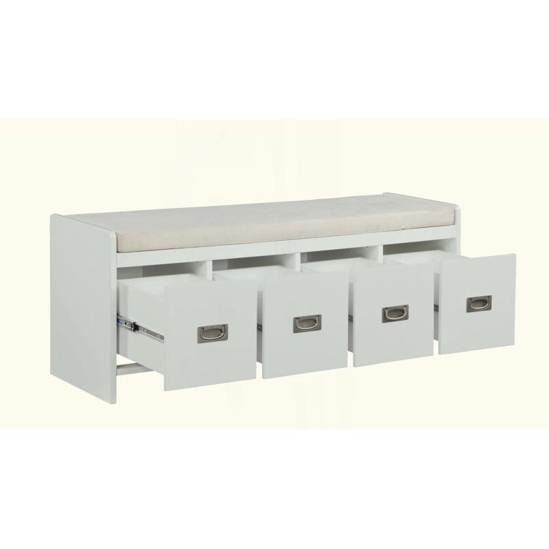Wedgeport Upholstered Storage Bench in Beige and White