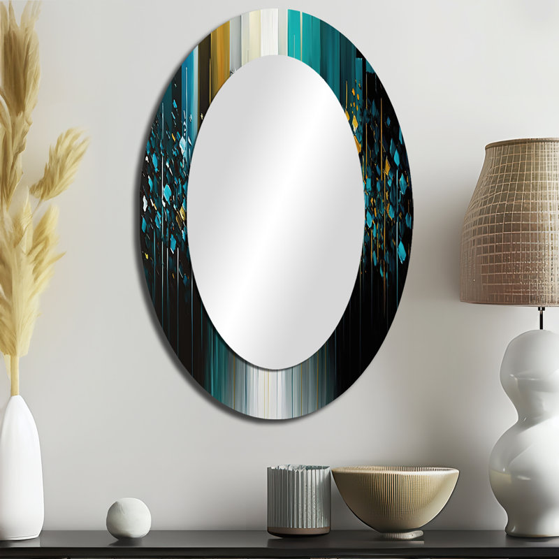 Abstract Geometric Black And Green II - Modern Oval Wall Mirror, 36" x 24"