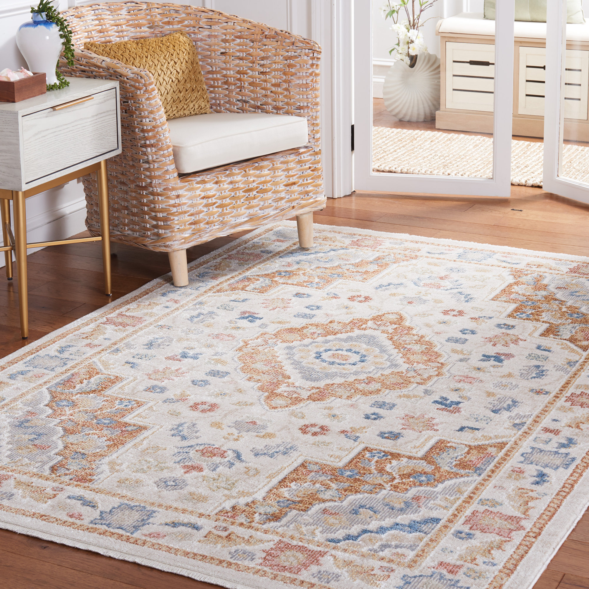Mayhill Oriental Area Rug in Beige/Rust/Blue, Rectangle 8' x 10'