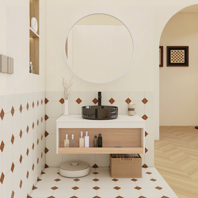 Meuble-lavabo flottant 36 po avec vasque en marbre noir, meuble-lavabo mural avec tablette ouverte
