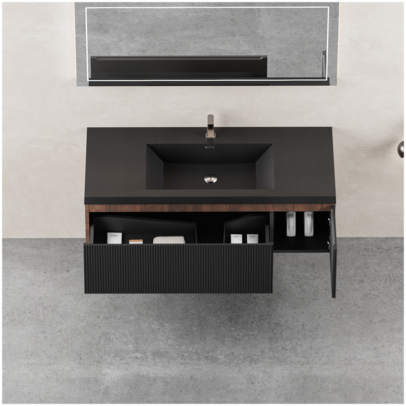 Meuble-lavabo de salle de bain 48 po avec lavabo mural et rayure flottante 48 po, 48"