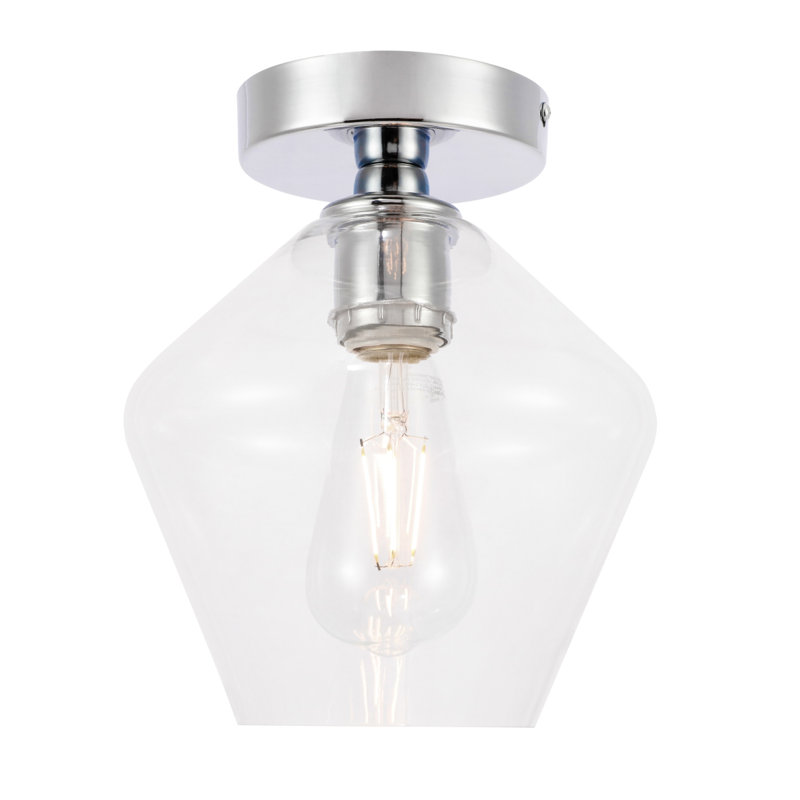 Keaton Glass Flush Mount, Chrome, 9.4" H x 7.9" W x 7.9" D, Clear