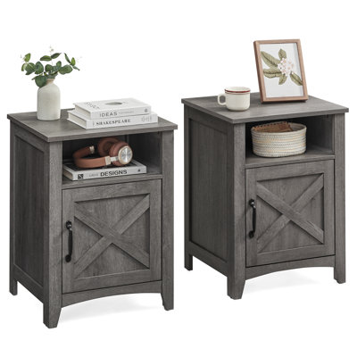 Bauman 18" W Farmhouse Nightstand with Storage Cabinet and Open Shelf