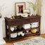Console de style rétro fabriquée en pin massif avec deux tablettes ouvertes et trois tiroirs pour la décoration intérieure