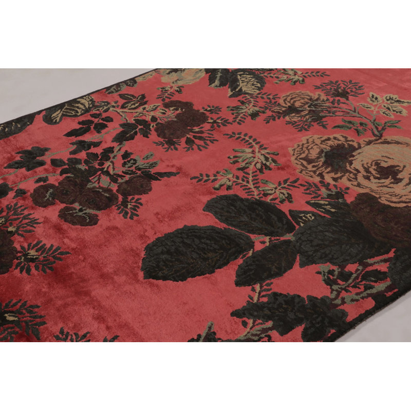 Rug & Kilim’S Modern Rug, Crimson Red With Rose Floral Pattern - Rug & Kilim
