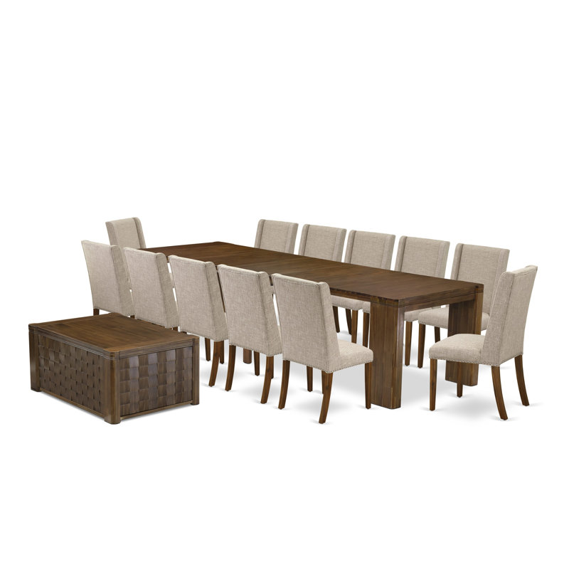 L'ensemble 14 pièces de table de salle à manger contient une table de cuisine extensible, 1 table basse et 12 chaises de salle à manger, noyer antique