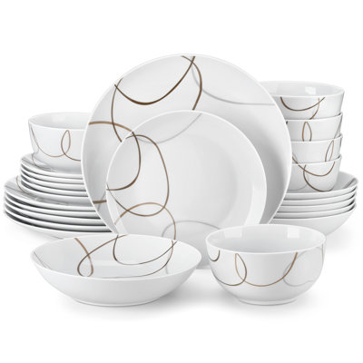 24 Piece Porcelain China Dinnerware Set - Service for 6