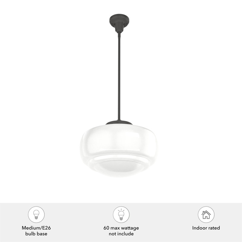 Saddle Creek 1 - Light Single Schoolhouse Pendant with Glass, Black, Seeded, 70" H x 10" W x 10" D