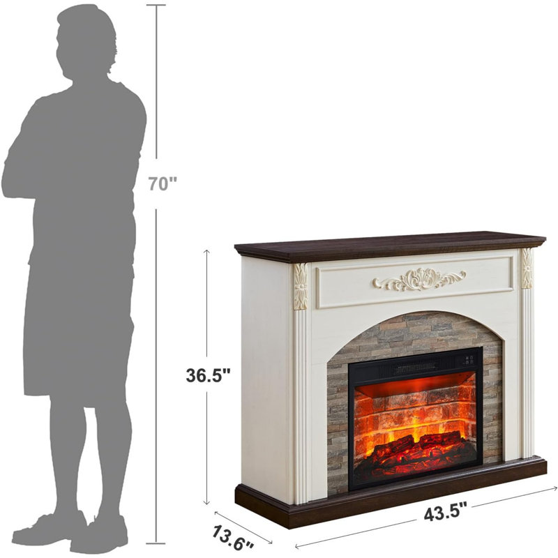 Foyer électrique de ferme 44 po avec insert chauffant et manteau de cheminée rustique pour le salon, Crème, crème