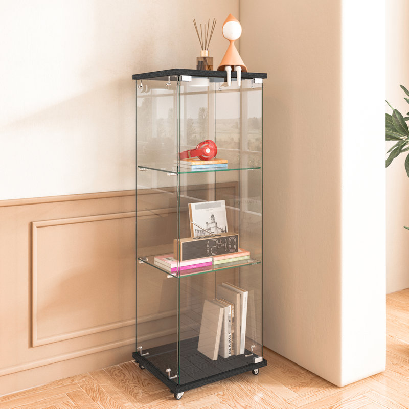 Vitrine 1316,5 moderne en verre trempé noir de 47,01 po de hauteur avec installation rapide et éclairage personnalisable, idéale pour la chambre à coucher