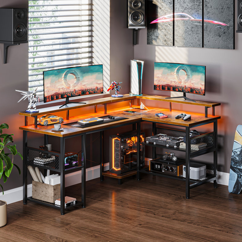 Latarya Reversible L-Shaped Computer Desk, Vintage Brown, 34.92" H x 59.06" W x 40.16" D