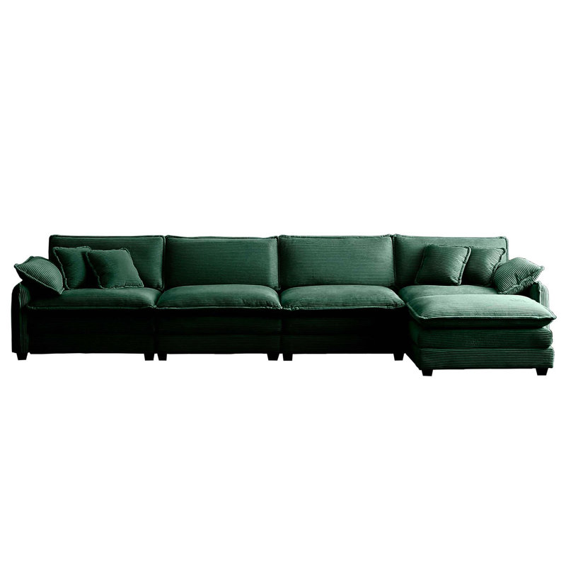 Canapé modulaire en velours côtelé 150,38 po l 4,3 po avec repose-pieds, 2 coussins d'accoudoir et 4 coussins décoratifs 