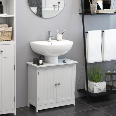 Armoire de salle de bain 24 "à piédestal blanc | Style moderne et espace de rangement pratique à conception ouverte - Meuble-lavabo 2 tablettes réglables à l'intérieur de l'unité contemporaine élégante en acier inoxydable