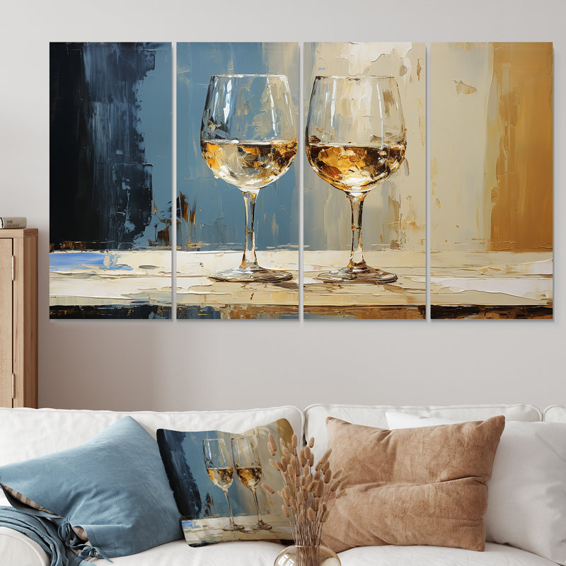 «White and Blue Champagne Essence - Champagne», ensemble de 4 pièces d'art mural, H 28 po x l 48 po