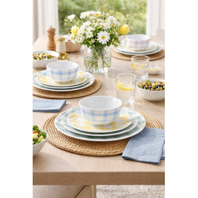 12pc Gingham Pastels Dinner Set