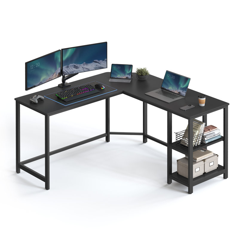 Devault L-Shaped Metal Base Writing Desk, Black