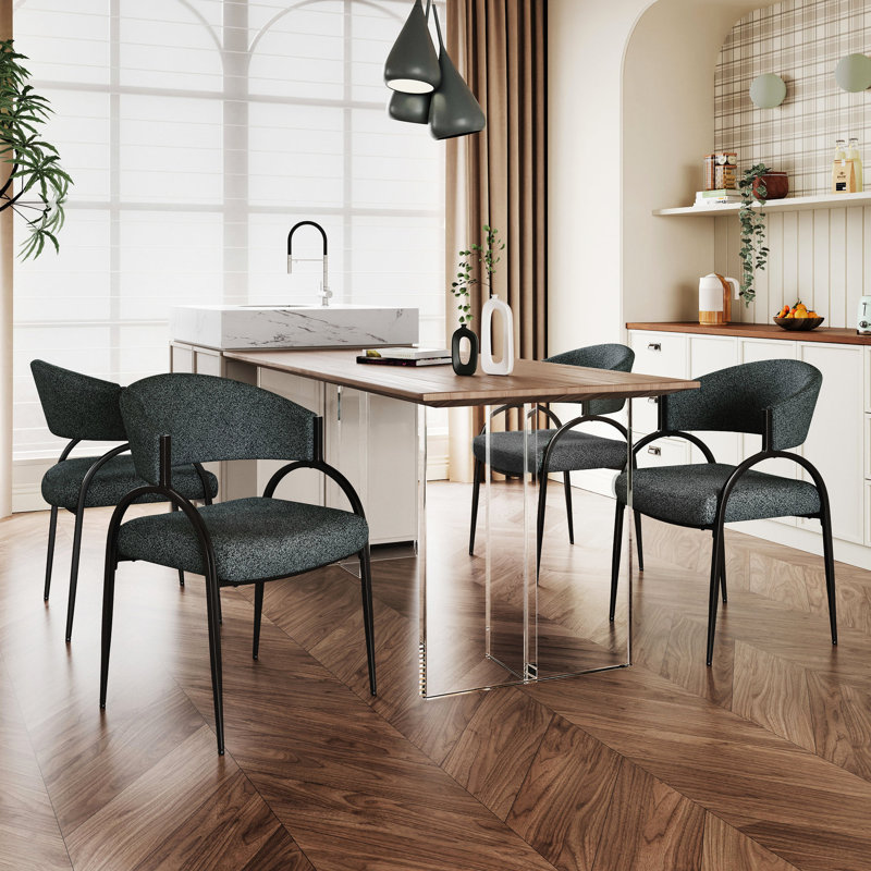 2 chaises de salle à manger rembourrées en noir foncé, pieds en métal, créent une atmosphère élégante (de 2), rehaussent le décor de la pièce