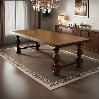 Table de salle à manger en bois massif rétro minimaliste français
