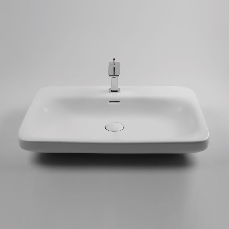 Lavabo de salle de bain rectangulaire double en céramique Start White, Monotrou