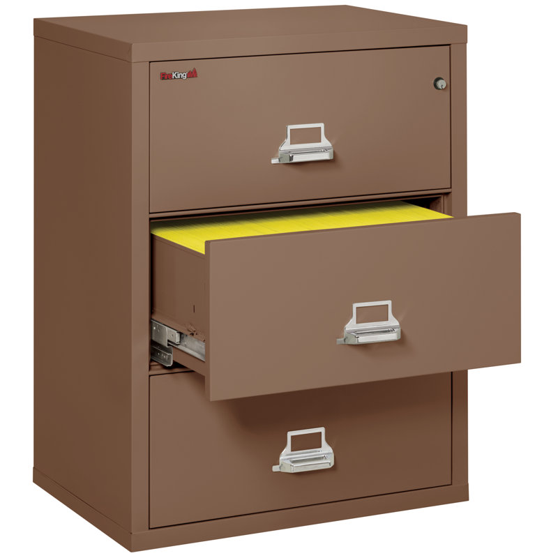 Fireproof 31.1875'' Wide 3 -Drawer Steel File Cabinet, Tan, Key Lock